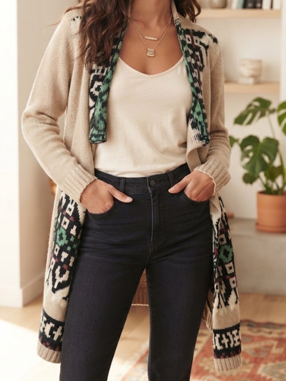 ONLY TRUE COLLECTION Southwestern Print Hippo Drapey Knit Cardigan Medium